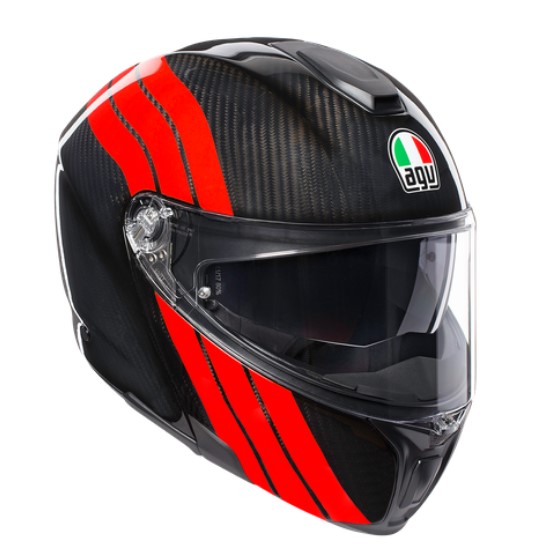 AGV Шлем SPORTMODULAR STRIPES карбон/красный - AGV - Мотошлемы - Интернет-магазин мотоэкипировки и мотозапчастей MотоГанза