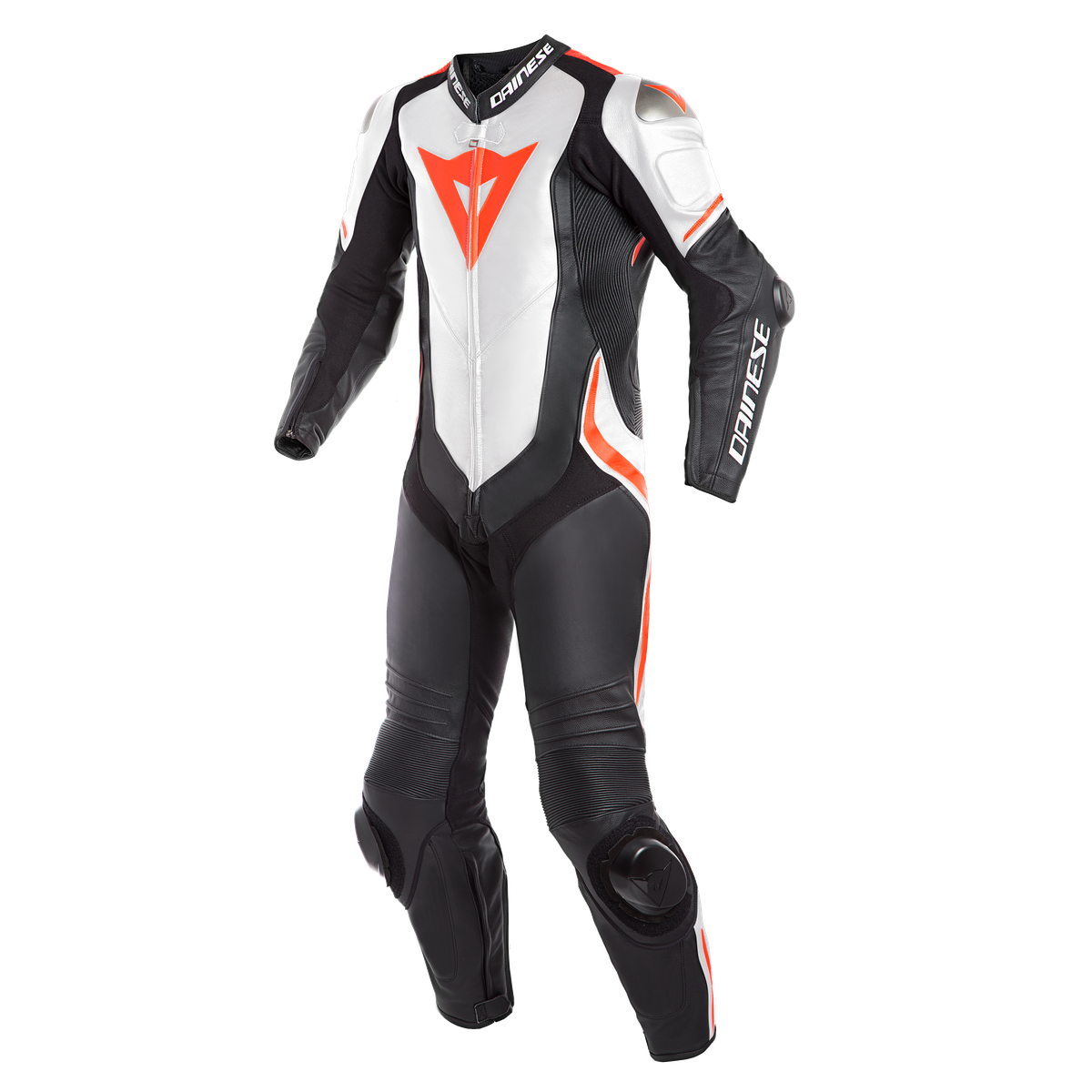 DAINESE Комбинезон кожаный LAGUNA SECA 4 цельный черно-бело-красный-флуоресцентный - DAINESE Комбинезоны - куртки - Мотоэкипировка - Интернет-магазин мотоэкипировки и мотозапчастей MотоГанза