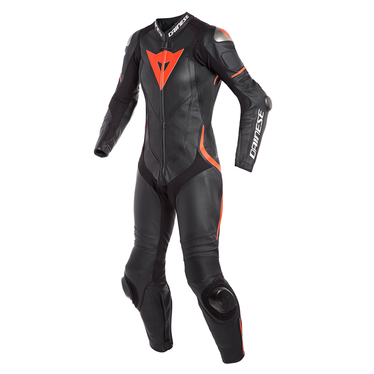 DAINESE Комбинезон кожаный LAGUNA SECA 4 цельный женский черно-красный-флуоресцентный перфорированный  - DAINESE Комбинезоны - куртки - Мотоэкипировка - Интернет-магазин мотоэкипировки и мотозапчастей MотоГанза