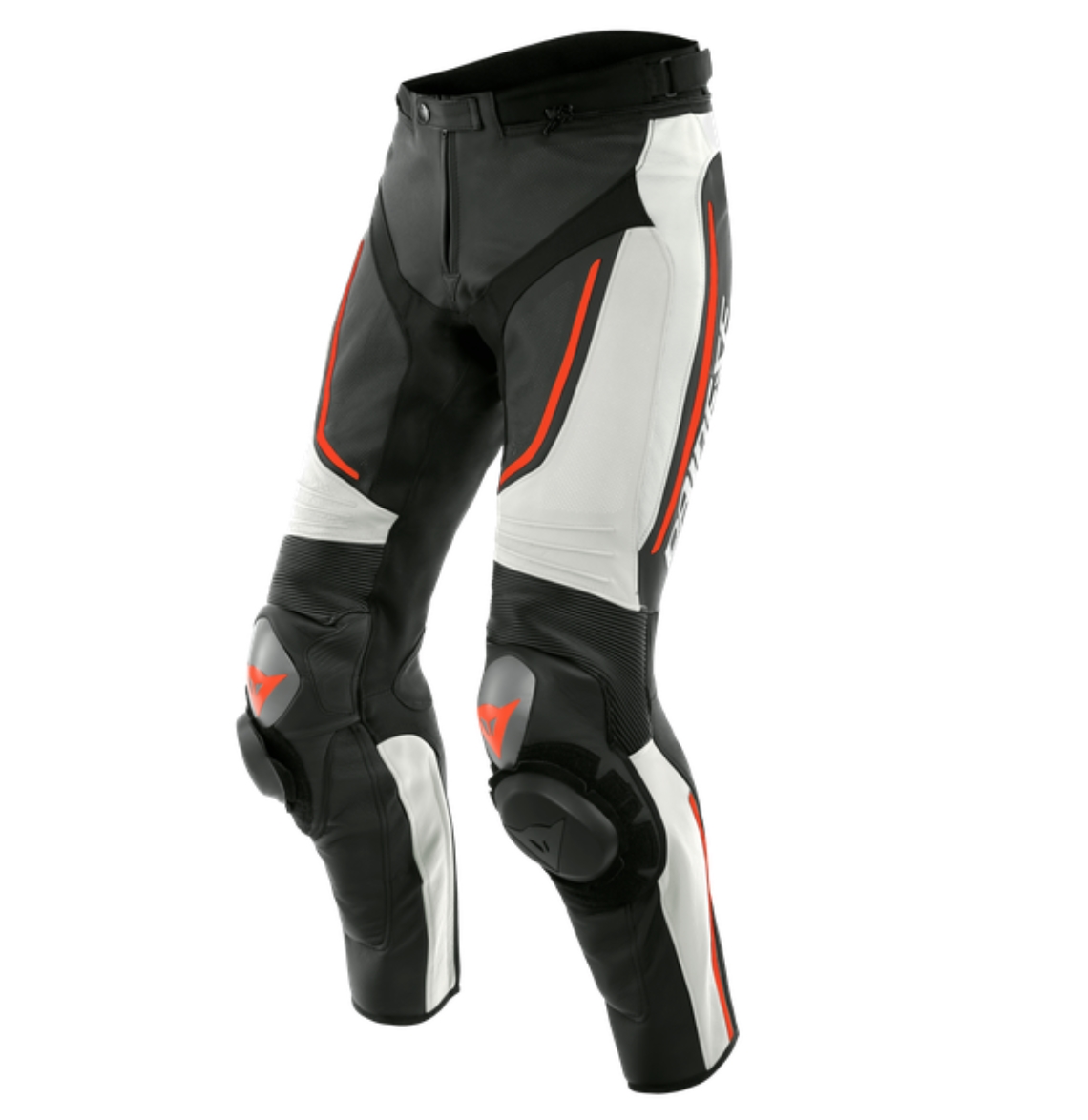 DAINESE Брюки кожаные перфорированые ALPHA I96 черно-бело-красные - DAINESE Брюки - штаны - Мотоэкипировка - Интернет-магазин мотоэкипировки и мотозапчастей MотоГанза