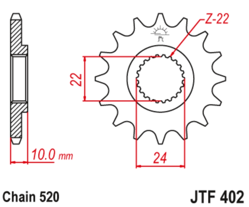 JT Звезда передняя JTF402.16 - Звезды JT - цепи и звезды - Мотозапчасти - Интернет-магазин мотоэкипировки и мотозапчастей MотоГанза