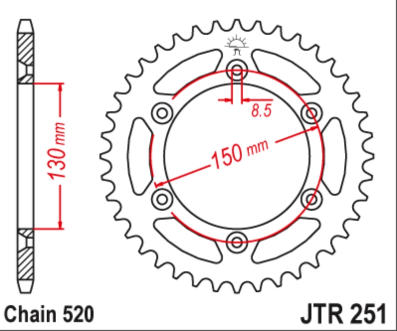 JT Звезда задняя JTR251.51 - Звезды JT - цепи и звезды - Мотозапчасти - Интернет-магазин мотоэкипировки и мотозапчастей MотоГанза