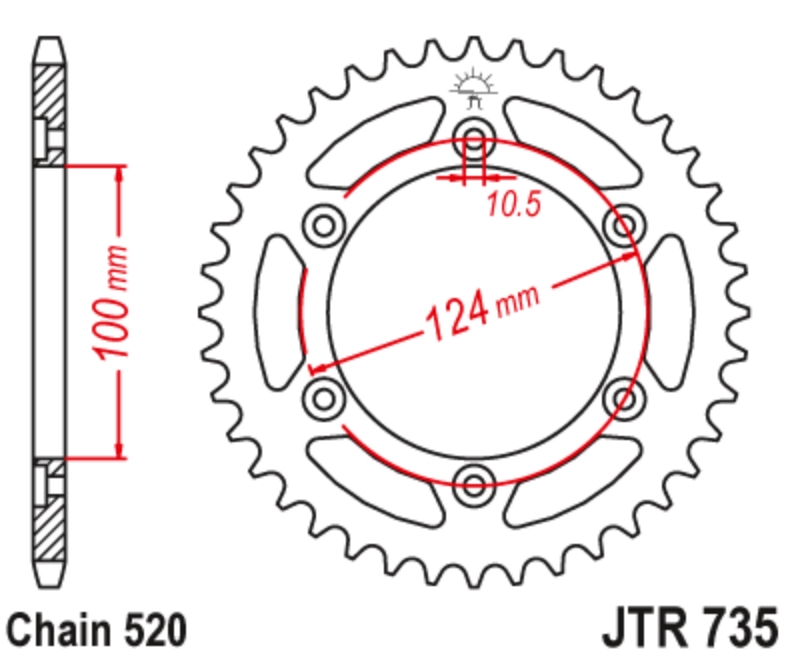 JT Звезда задняя JTR735.45 - Звезды JT - цепи и звезды - Мотозапчасти - Интернет-магазин мотоэкипировки и мотозапчастей MотоГанза