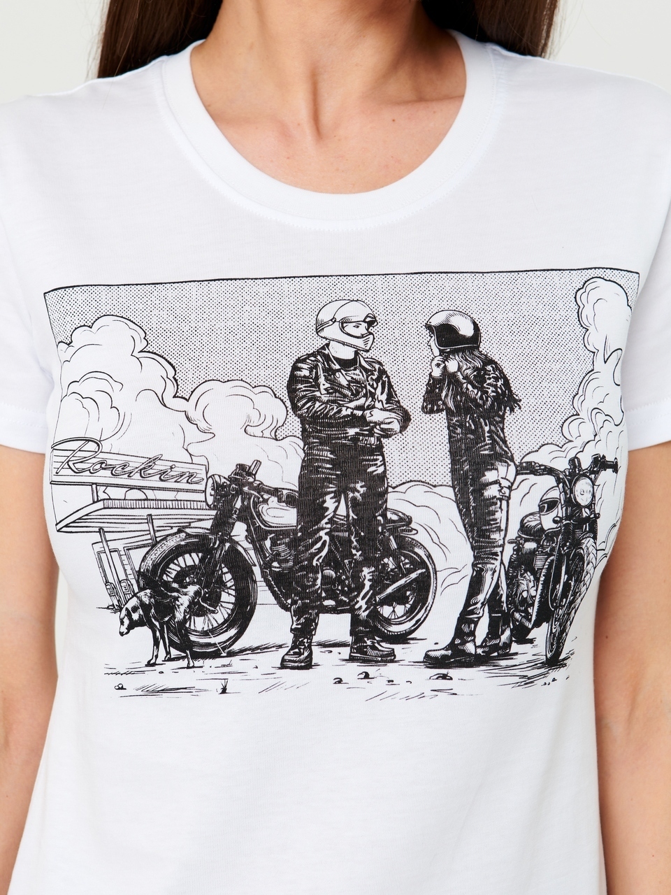 Футболка женская VolgaWear Caferacer communty белая - VolgaWear - прочее - Мотоэкипировка - Интернет-магазин мотоэкипировки и мотозапчастей MотоГанза
