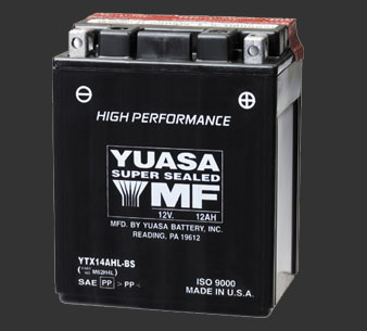 Аккумулятор YUASA YTX14AHL-BS(14L-A2,14L-B2) с электролитом - Аккумуляторы YUASA - аккумуляторы - Мотозапчасти - Интернет-магазин мотоэкипировки и мотозапчастей MотоГанза